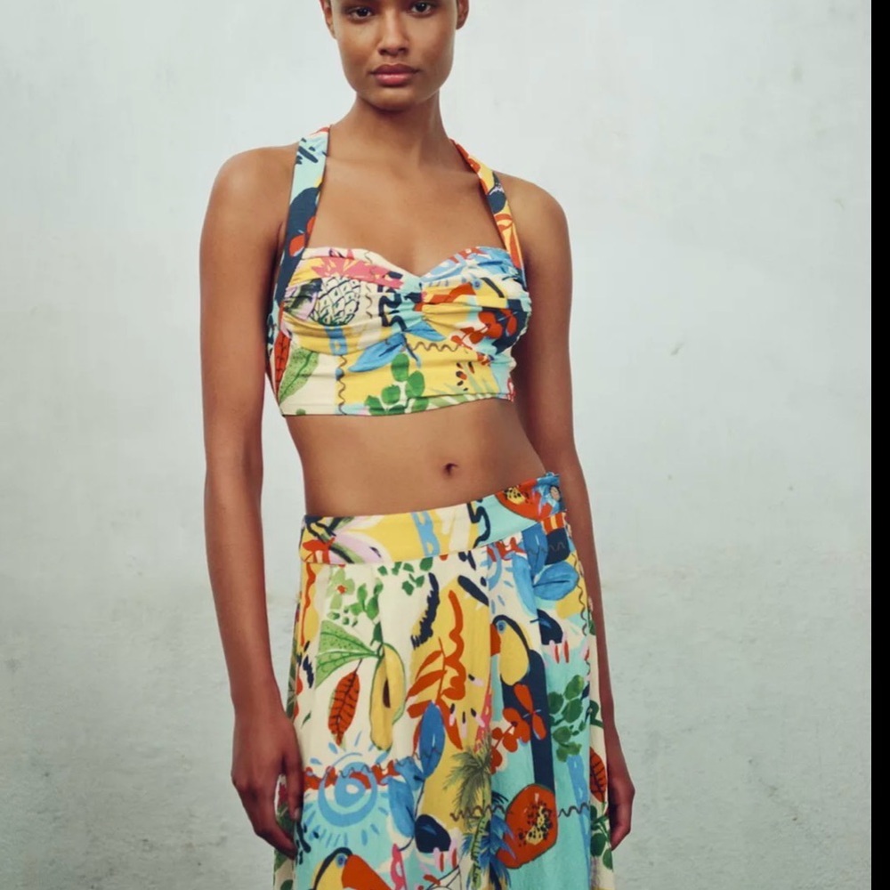 🆕 2026 ZARA Floral Multicolor Women's Crop Top &skirt